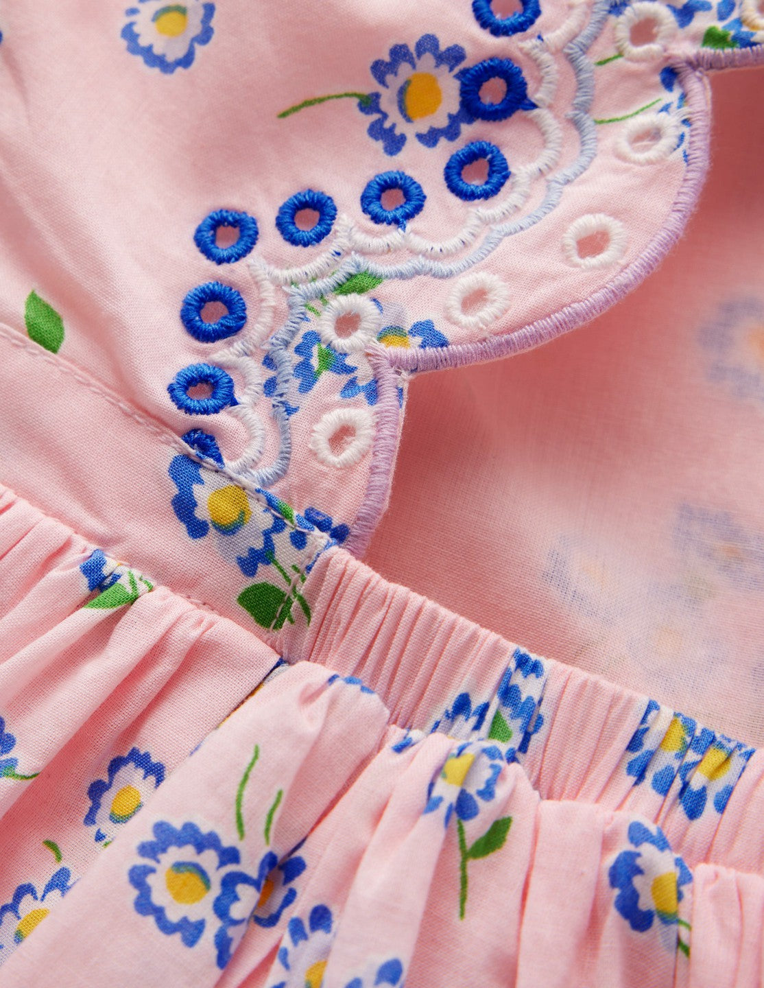 Boden Baby|Girls Broderie Back Detail Dress-Chalk Pink Ditsy
