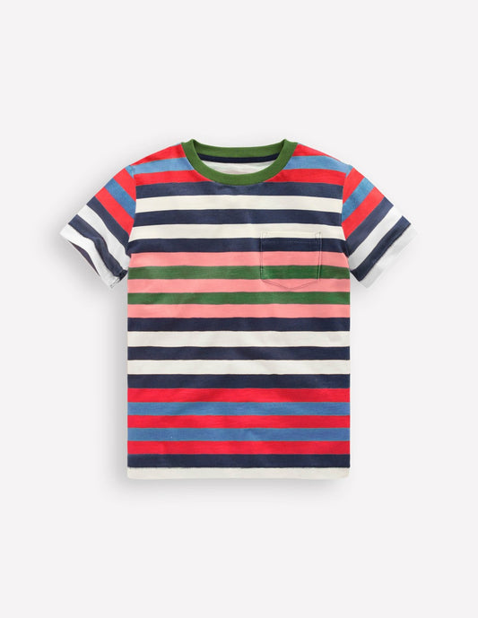 Boden Baby Everyday Short Sleeve T-Shirt-Navy, Red and Blue Multistripe