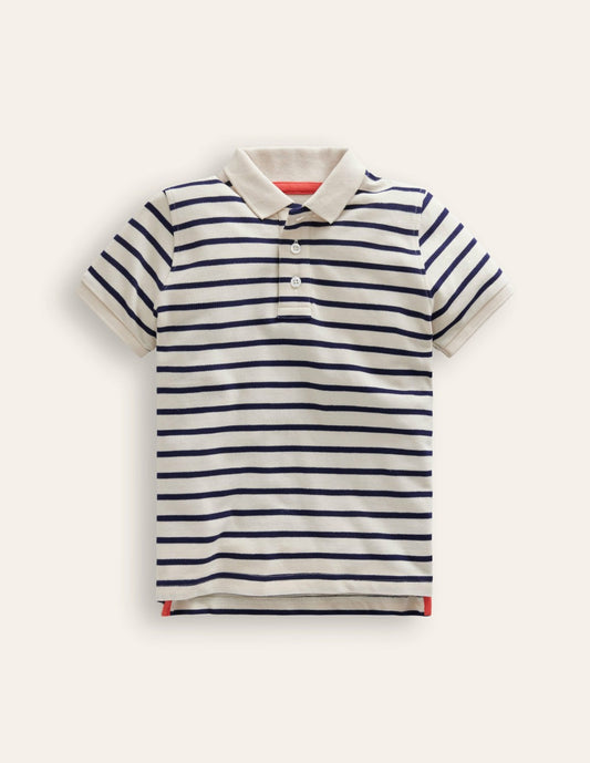 Boden Baby|Boys Piqué Polo Shirt-Ivory/College Navy