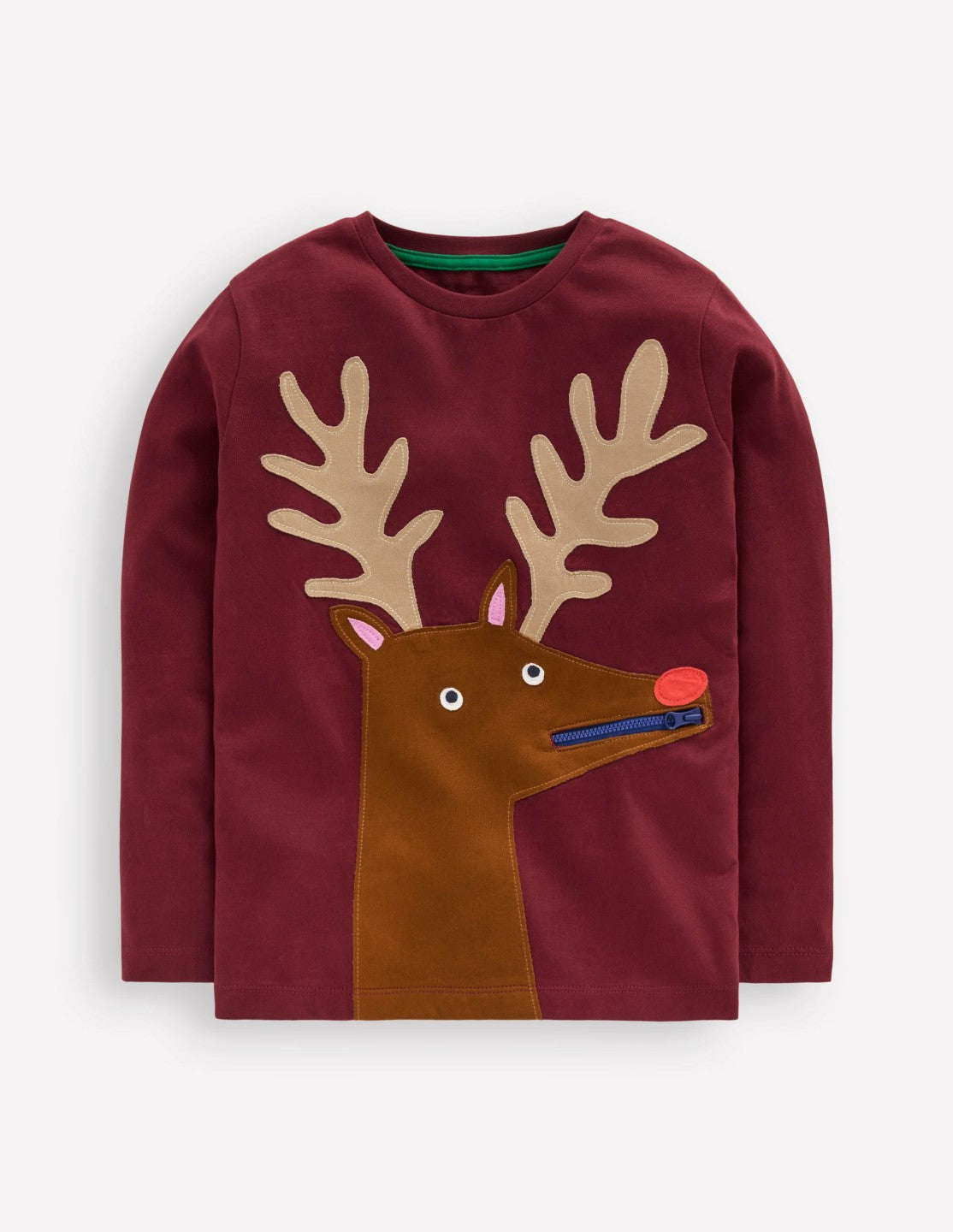 Boden Baby|Sale Zip Detail Appliqué T-shirt-Port Reindeer
