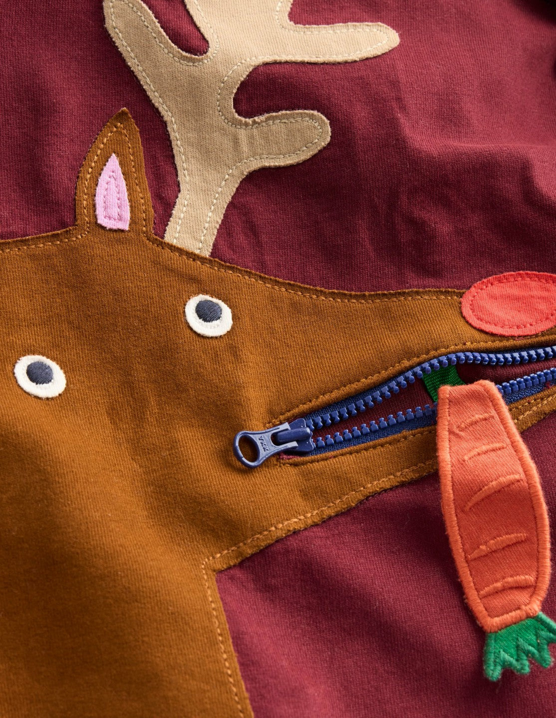 Boden Baby|Sale Zip Detail Appliqué T-shirt-Port Reindeer