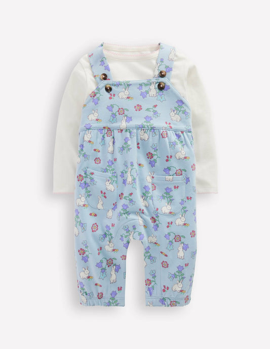 Boden Baby|Sale Jersey Dungaree Set-Misty Blue Bunny Floral