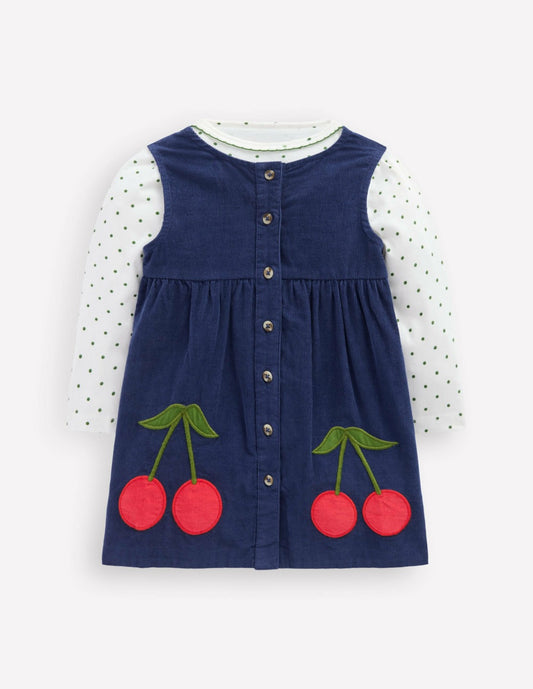Boden Baby|Sale Woven Pinny Dress Set-College Navy Cherries