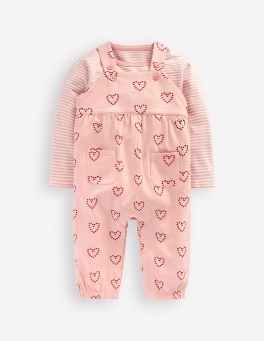 Boden Baby|Sale Jersey Dungaree Set-Pink Hearts