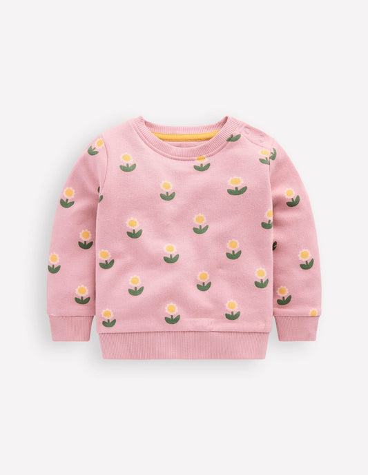 Boden Baby|Sale Printed Sweatshirt-Vintage Pink Daisy Stamp