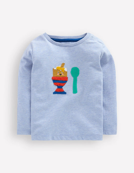 Boden Baby|Sale Long Sleeve Appliqué T-Shirt-Light Blue Dippy Egg