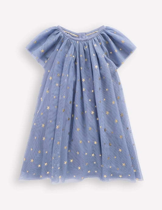 Boden Baby|Sale Layered Tulle Dress-Blue Gold Foil Star
