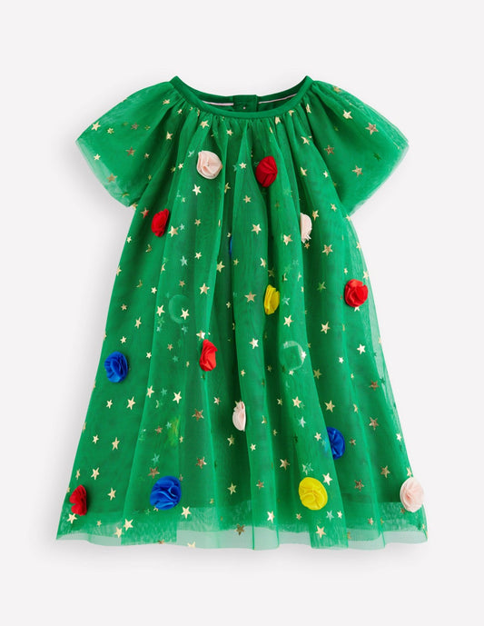 Boden Baby|Sale Layered Tulle Dress-Green Christmas Tree