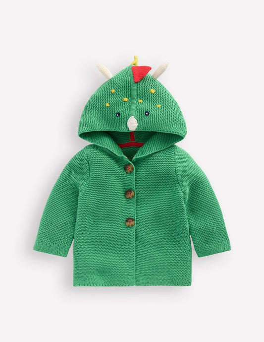 Boden Baby Novelty Cotton Knitted Jacket-Aloe Green Dino