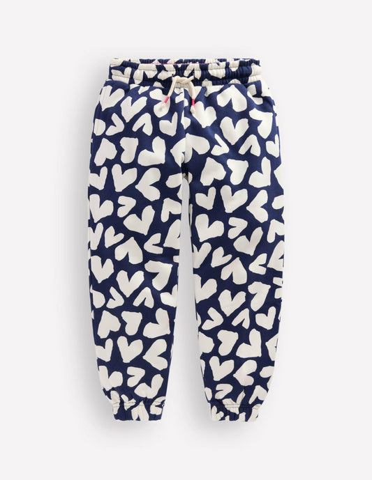 Boden Sale|Girls Printed Cosy Sweatpants-Navy Hearts