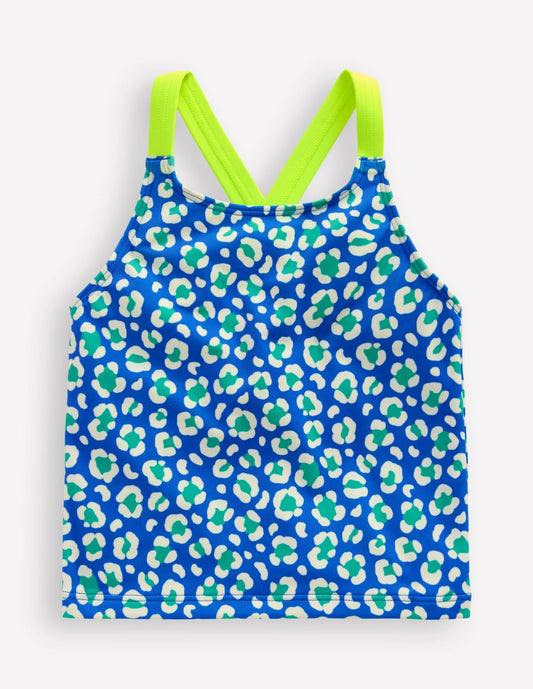 Boden Sale|Girls Cross-back Tankini Top-Aquamarine Leopard