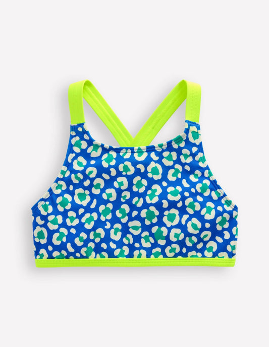 Boden Sale|Girls Cross-back Bikini Top-Aquamarine Leopard