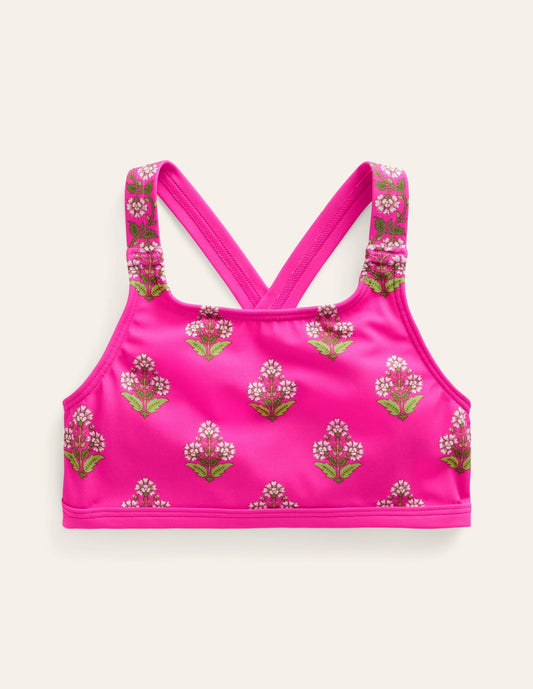 Boden Sale|Girls Cross Back Bikini Top-Pink Small Woodblock