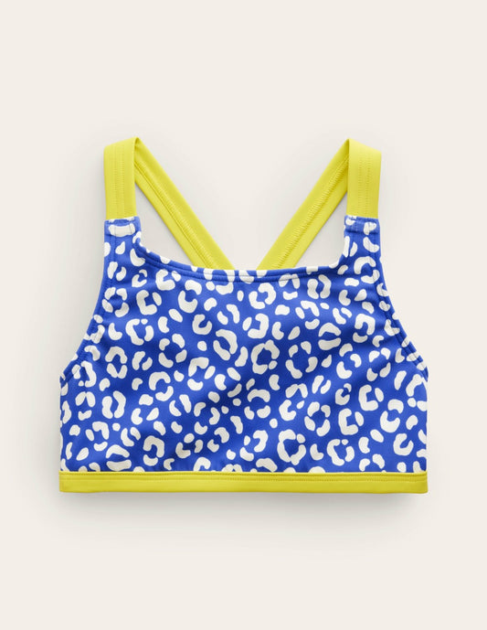 Boden Sale|Girls Cross Back Bikini Top-Blue Leopard
