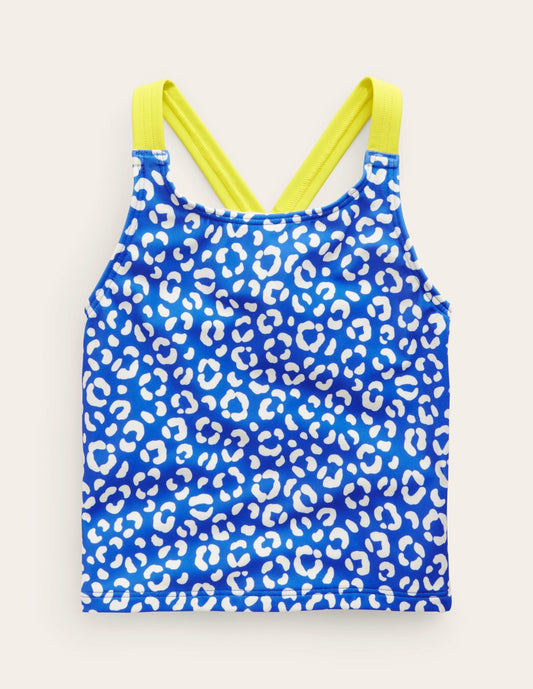 Boden Sale|Girls Cross Back Tankini Top-Blue Leopard
