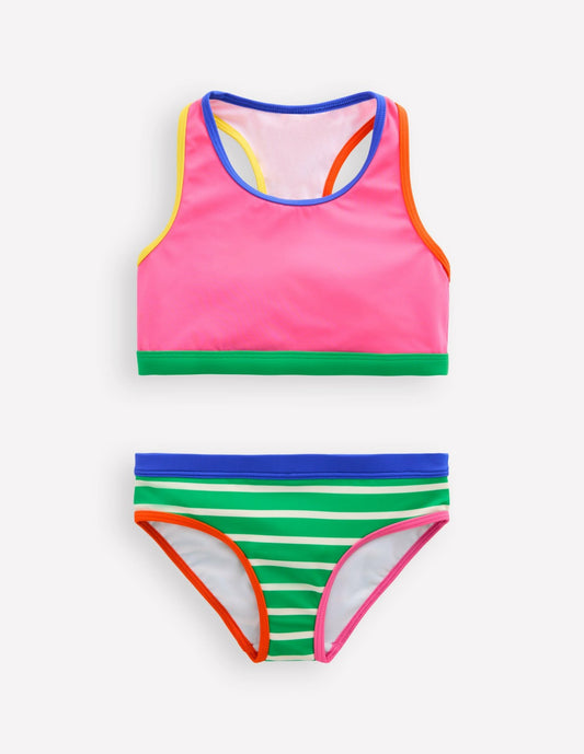 Boden Sale|Girls Racerback Bikini-Flamingo Pink/Pea Green Stripe