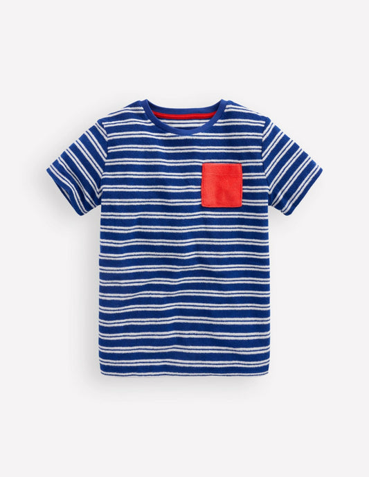 Boden Sale|Boys Short Sleeve Towelling T-shirt-Sapphire Blue/Ivory
