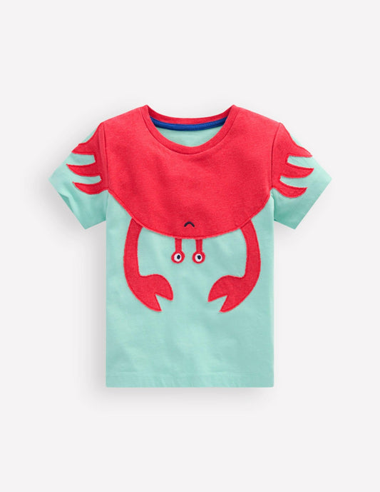 Boden Sale|Boys Short Sleeve Fun Appliqué Tee-Spearmint Crab