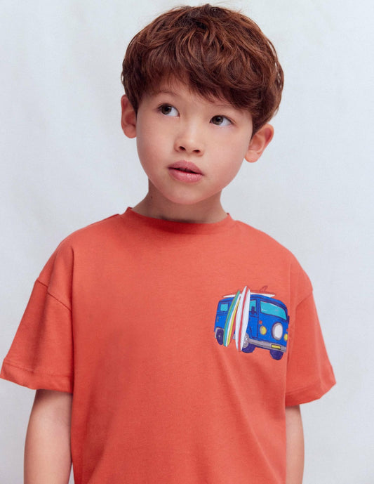 Boden Sale|Boys Front & Back Graphic T-shirt-Burnt Sienna Camper Van