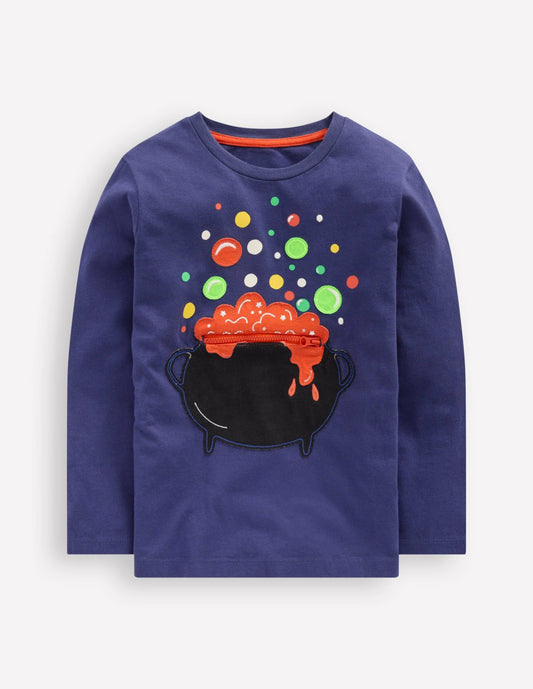 Boden Sale|Baby Zip Detail Appliqué T-shirt-Starboard Blue Caldron