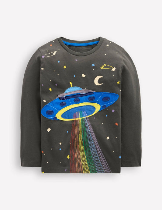 Boden Sale|Baby Zip Detail Appliqué T-shirt-Phantom UFO