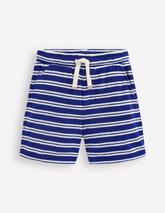 Boden Boys Towelling Shorts-Sapphire Blue and Ivory