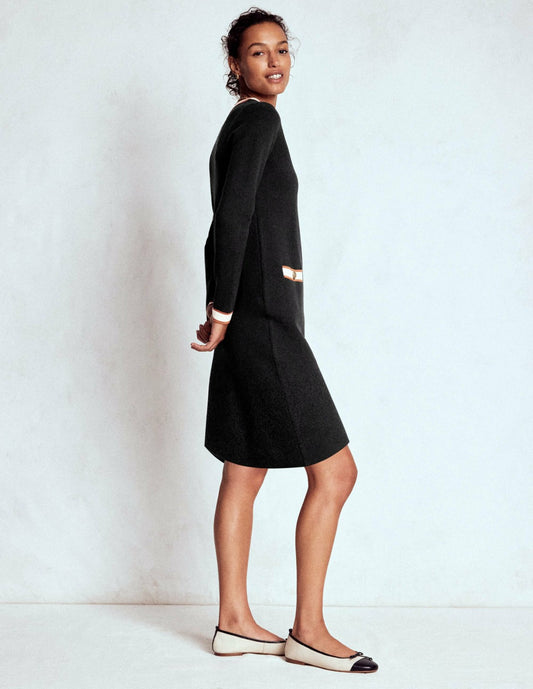 Boden Dresses Holly Knitted Shift Dress-Black