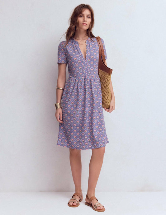 Boden Dresses Naomi Short Sleeve Dress-Purple Thistle, Flower Lattice