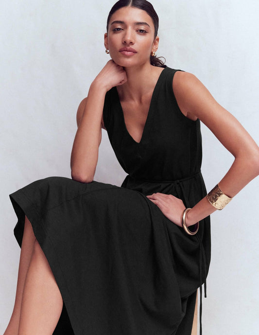 Boden Dresses Mia V-neck Jersey Midi Dress-Black