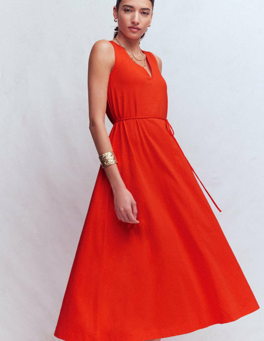 Boden Dresses Mia V-neck Jersey Midi Dress-Firecracker Red