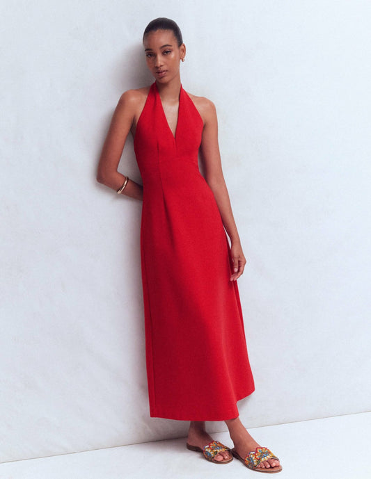 Boden Dresses Halter Neck Jersey Maxi Dress-Red