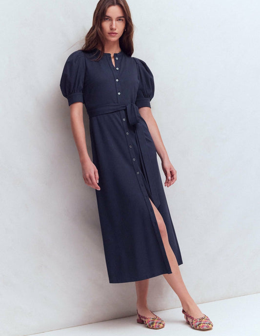 Boden Dresses Puff Sleeve Ponte Shirt Dress-Navy