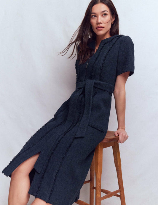 Boden Dresses Ruth Zip Texture Dress-Navy