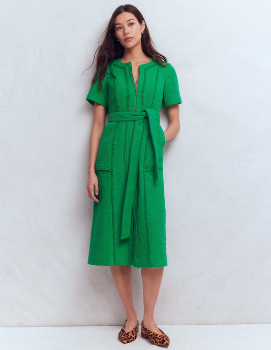 Boden Dresses Ruth Zip Texture Dress-Green