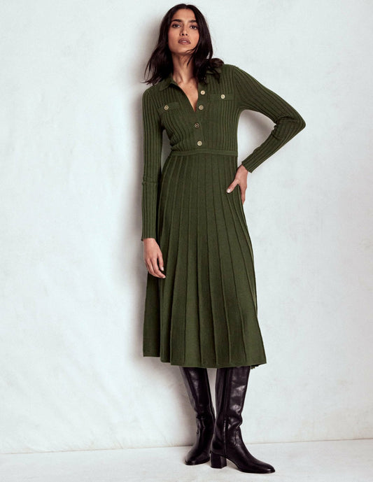 Boden Dresses Brönte Knitted Rib Shirt Dress-Woodland Green