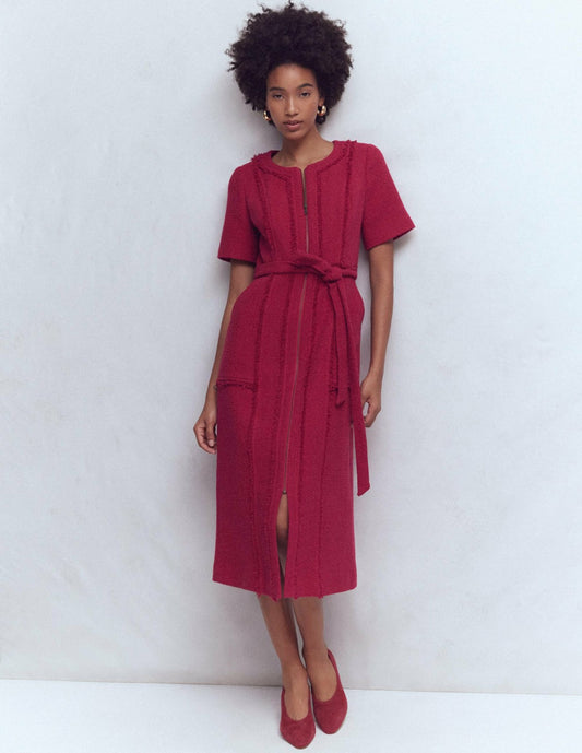 Boden Dresses Ruth Zip Texture Dress-Berry