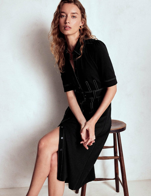 Boden Dresses Anita Ponte Shirt Dress-Black