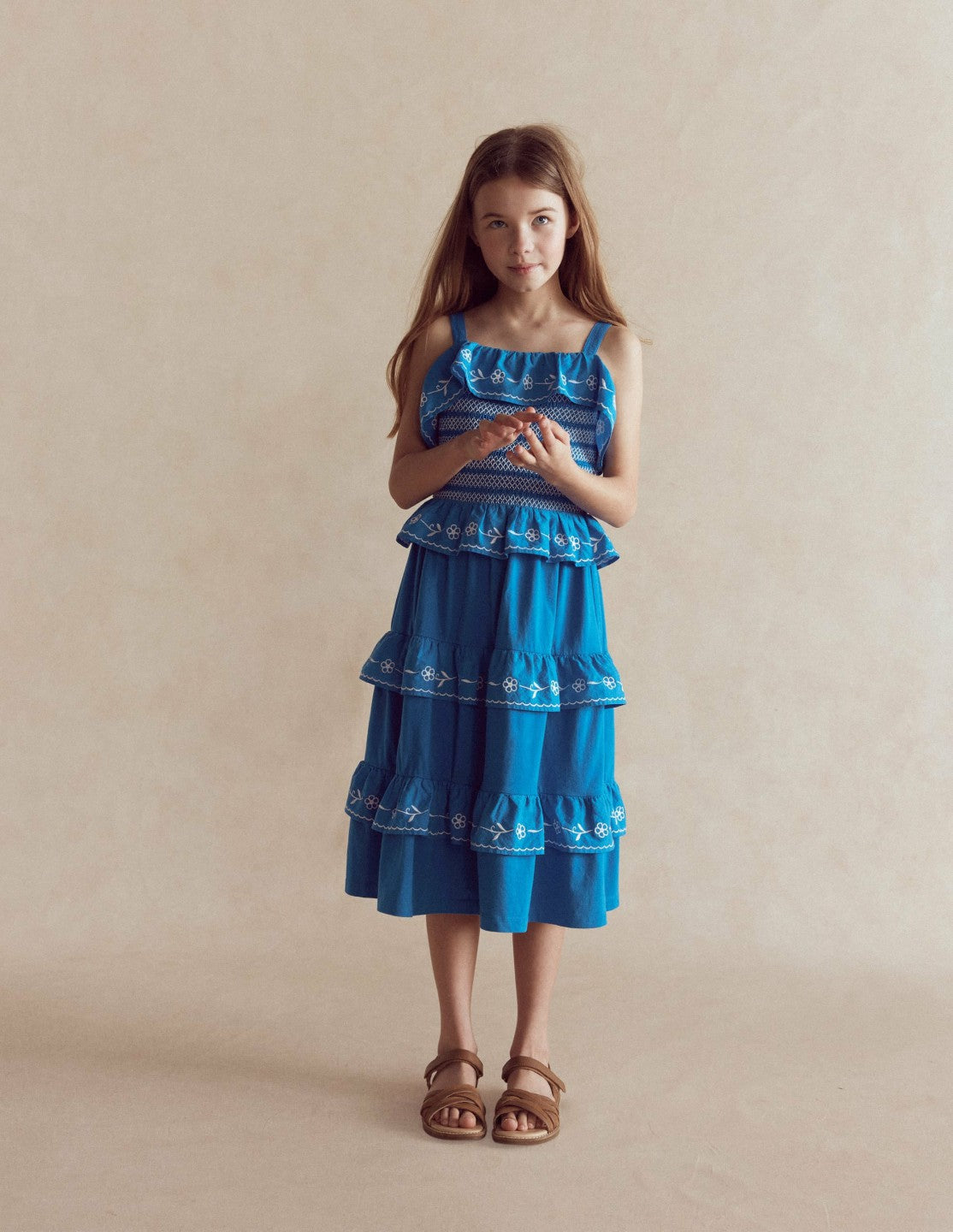 Boden Baby|Girls Jersey Embroidered Midi Dress-Kingfisher Blue