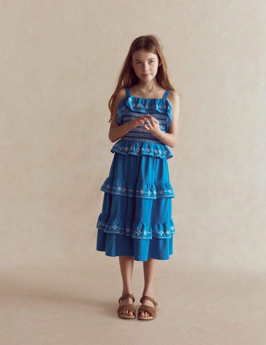 Boden Baby|Girls Jersey Embroidered Midi Dress-Kingfisher Blue