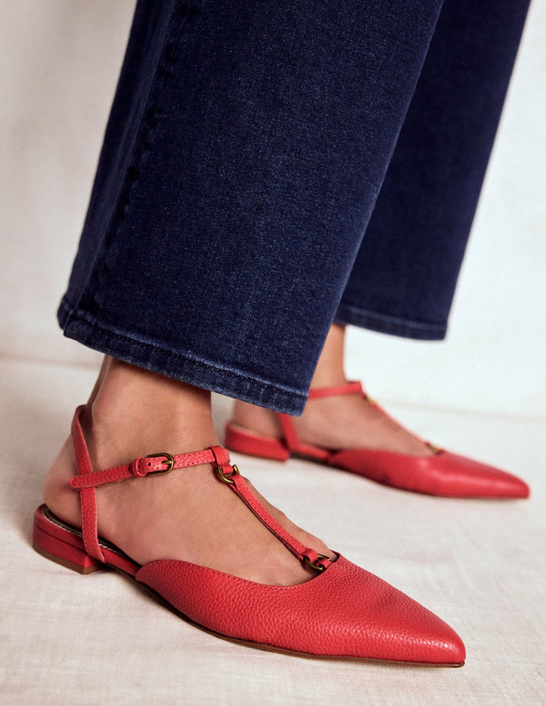Boden Women T-Bar Point Flats-Post Box Red