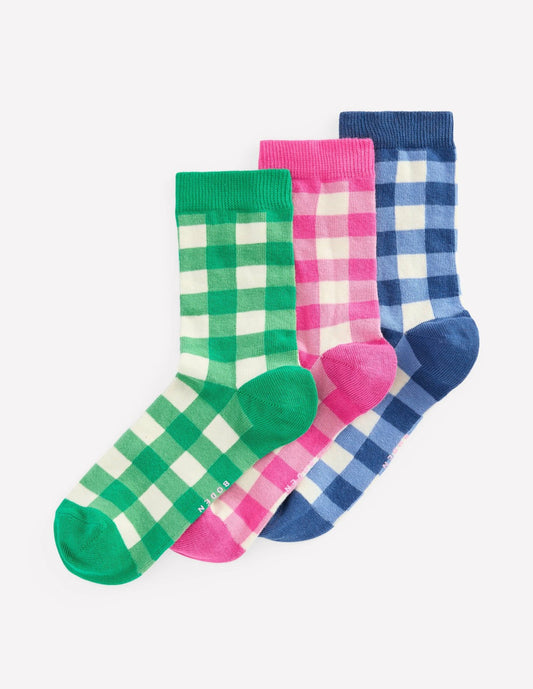 Boden Women Gingham 3 Pack Socks-Gingham 3 Pack