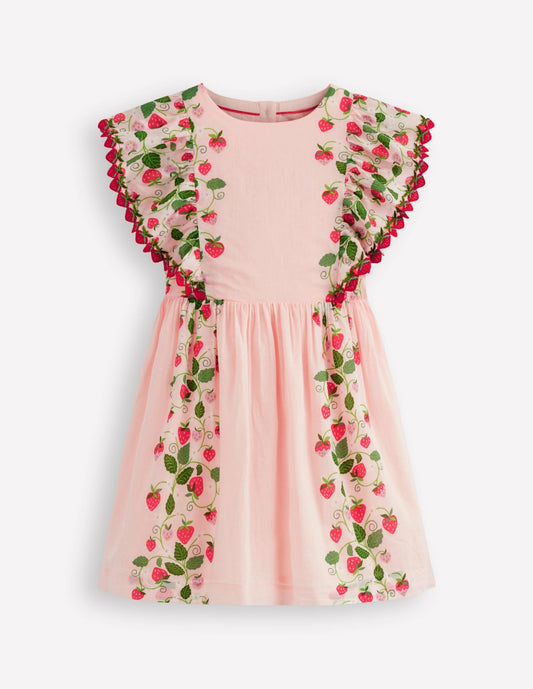 Boden Girls Pretty Woven Dress-Chalk Pink Strawberry Vine