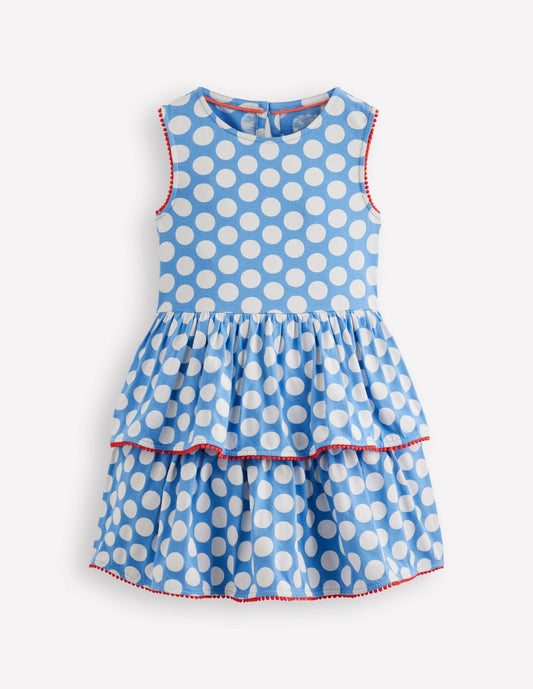 Boden Girls Tiered Jersey Sundress-Blue Spot