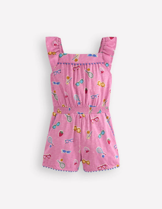 Boden Girls Ciara Pom Trim Jersey Romper-Formica Pink Holiday