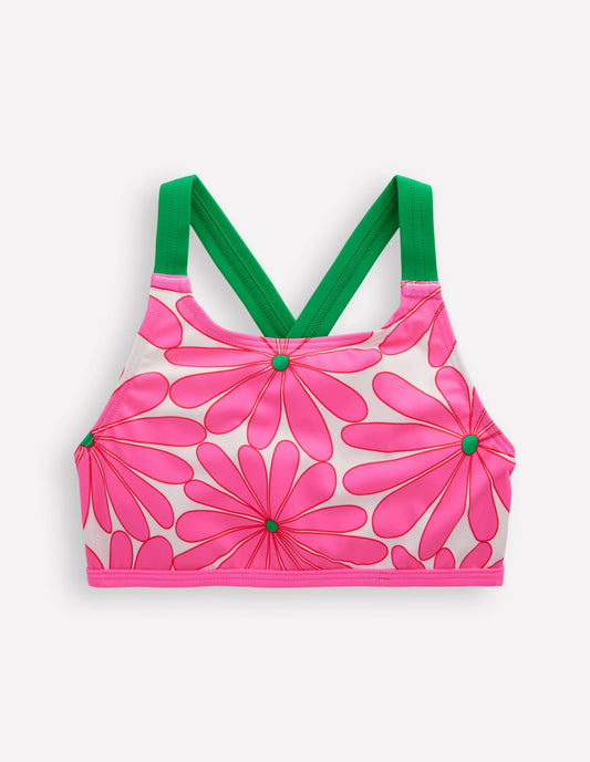 Boden Girls Cross-back Bikini Top-Festival Pink Daisy