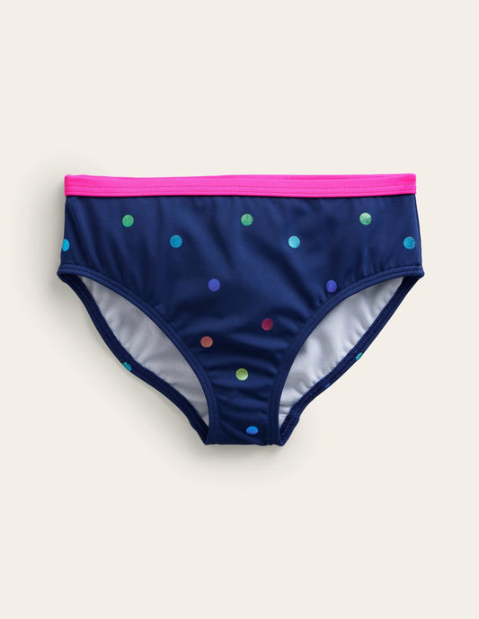 Boden Girls Patterned Bikini Bottoms-Navy Rainbow Confetti Spot
