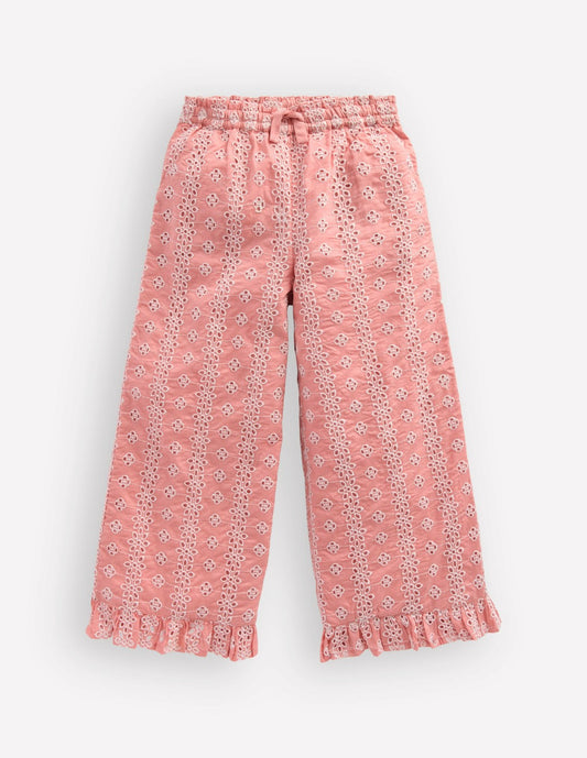 Boden Girls Frill Hem Pants-Pink Broderie