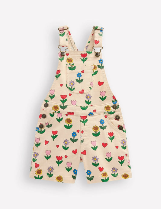 Boden Girls Short Overalls-Ivory Sunflower Garden