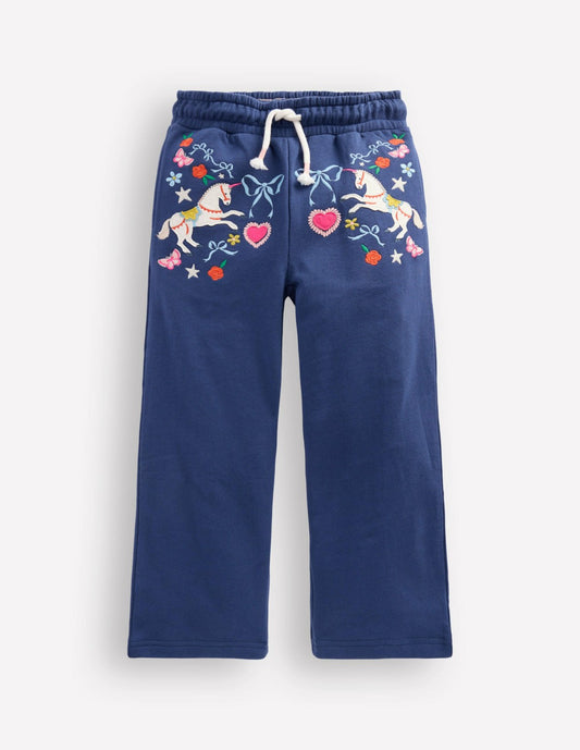 Boden Girls Bobbie Appliqué Sweatpants-Navy Unicorns