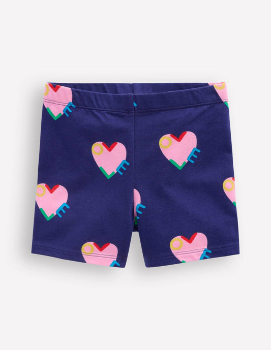 Boden Girls Cartwheel Shorts-Navy Love Hearts